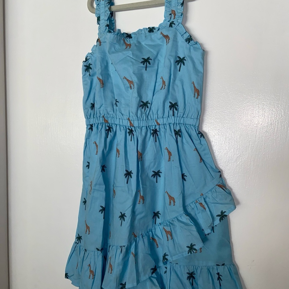 Janie And Jack Summer Dress Safari Giraffe Palm Trees Blue Size 7